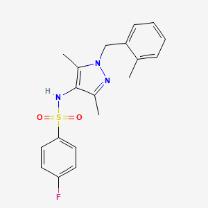 molecular formula C19H20FN3O2S B4629135 N~1~-[3,5-DIMETHYL-1-(2-METHYLBENZYL)-1H-PYRAZOL-4-YL]-4-FLUORO-1-BENZENESULFONAMIDE 