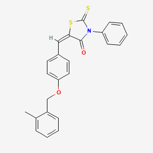 molecular formula C24H19NO2S2 B4629499 (5E)-5-[[4-[(2-methylphenyl)methoxy]phenyl]methylidene]-3-phenyl-2-sulfanylidene-1,3-thiazolidin-4-one 