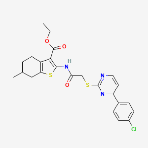 molecular formula C24H24ClN3O3S2 B4629621 ETHYL 2-[(2-{[4-(4-CHLOROPHENYL)-2-PYRIMIDINYL]SULFANYL}ACETYL)AMINO]-6-METHYL-4,5,6,7-TETRAHYDRO-1-BENZOTHIOPHENE-3-CARBOXYLATE 