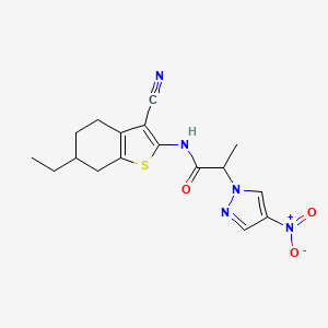 molecular formula C17H19N5O3S B4629726 N-(3-cyano-6-ethyl-4,5,6,7-tetrahydro-1-benzothiophen-2-yl)-2-(4-nitro-1H-pyrazol-1-yl)propanamide 