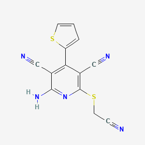 molecular formula C13H7N5S2 B4631332 2-Amino-6-[(cyanomethyl)sulfanyl]-4-(thiophen-2-yl)pyridine-3,5-dicarbonitrile 