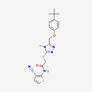 molecular formula C21H23N5O2S2 B4631691 N-(3-CYANO-2-THIENYL)-2-[(4-METHYL-5-{[4-(2-METHYL-2-PROPANYL)PHENOXY]METHYL}-4H-1,2,4-TRIAZOL-3-YL)SULFANYL]ACETAMIDE 