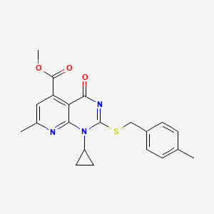 molecular formula C21H21N3O3S B4631785 METHYL 1-CYCLOPROPYL-7-METHYL-2-{[(4-METHYLPHENYL)METHYL]SULFANYL}-4-OXO-1H,4H-PYRIDO[2,3-D]PYRIMIDINE-5-CARBOXYLATE 