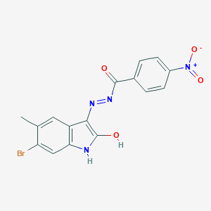 molecular formula C16H11BrN4O4 B463186 N'-(6-bromo-5-methyl-2-oxo-1,2-dihydro-3H-indol-3-ylidene)-4-nitrobenzohydrazide 