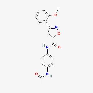 molecular formula C19H19N3O4 B4632262 N-[4-(acetylamino)phenyl]-3-(2-methoxyphenyl)-4,5-dihydro-5-isoxazolecarboxamide 