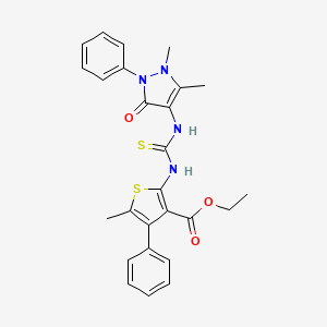 molecular formula C26H26N4O3S2 B4632680 ethyl 2-({[(1,5-dimethyl-3-oxo-2-phenyl-2,3-dihydro-1H-pyrazol-4-yl)amino]carbonothioyl}amino)-5-methyl-4-phenyl-3-thiophenecarboxylate 