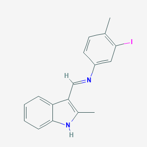 molecular formula C17H15IN2 B463298 N-(3-iodo-4-methylphenyl)-N-[(2-methyl-1H-indol-3-yl)methylene]amine 