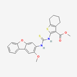 molecular formula C24H22N2O4S2 B4633404 methyl 2-({[(2-methoxydibenzo[b,d]furan-3-yl)amino]carbonothioyl}amino)-4,5,6,7-tetrahydro-1-benzothiophene-3-carboxylate 