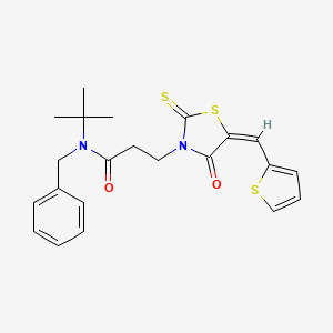 molecular formula C22H24N2O2S3 B4633974 N-benzyl-N-tert-butyl-3-[(5E)-4-oxo-2-sulfanylidene-5-(thiophen-2-ylmethylidene)-1,3-thiazolidin-3-yl]propanamide 