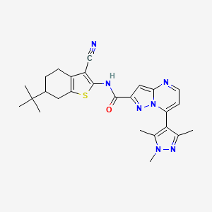 molecular formula C26H29N7OS B4634463 N-[6-(tert-butyl)-3-cyano-4,5,6,7-tetrahydro-1-benzothiophen-2-yl]-7-(1,3,5-trimethyl-1H-pyrazol-4-yl)pyrazolo[1,5-a]pyrimidine-2-carboxamide 