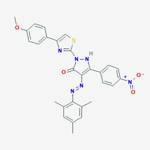 molecular formula C28H24N6O4S B463526 (4Z)-1-[4-(4-METHOXYPHENYL)-1,3-THIAZOL-2-YL]-3-(4-NITROPHENYL)-4-[2-(2,4,6-TRIMETHYLPHENYL)HYDRAZIN-1-YLIDENE]-4,5-DIHYDRO-1H-PYRAZOL-5-ONE 