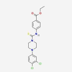 molecular formula C20H21Cl2N3O2S B4635314 ethyl 4-({[4-(3,4-dichlorophenyl)-1-piperazinyl]carbonothioyl}amino)benzoate 