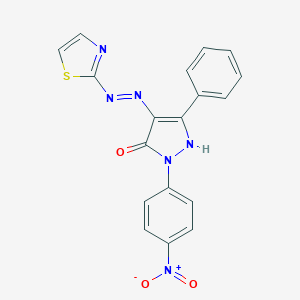 molecular formula C18H12N6O3S B463554 (4Z)-1-(4-NITROPHENYL)-3-PHENYL-4-[2-(1,3-THIAZOL-2-YL)HYDRAZIN-1-YLIDENE]-4,5-DIHYDRO-1H-PYRAZOL-5-ONE 