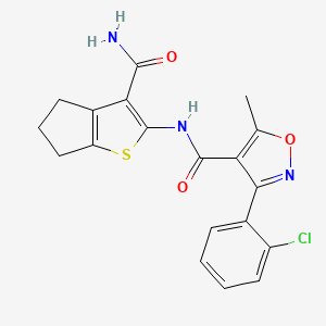 molecular formula C19H16ClN3O3S B4635703 N-[3-(aminocarbonyl)-5,6-dihydro-4H-cyclopenta[b]thien-2-yl]-3-(2-chlorophenyl)-5-methyl-4-isoxazolecarboxamide 