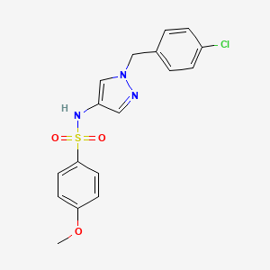 molecular formula C17H16ClN3O3S B4635748 N~1~-[1-(4-CHLOROBENZYL)-1H-PYRAZOL-4-YL]-4-METHOXY-1-BENZENESULFONAMIDE 