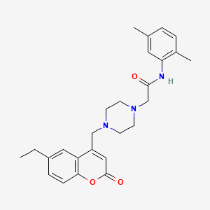 molecular formula C26H31N3O3 B4636468 N-(2,5-dimethylphenyl)-2-{4-[(6-ethyl-2-oxo-2H-chromen-4-yl)methyl]piperazin-1-yl}acetamide 