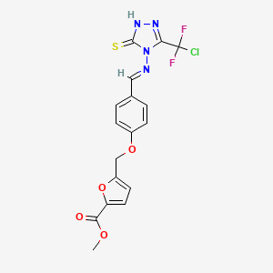 molecular formula C17H13ClF2N4O4S B4637695 methyl 5-({4-[(E)-({3-[chloro(difluoro)methyl]-5-sulfanyl-4H-1,2,4-triazol-4-yl}imino)methyl]phenoxy}methyl)furan-2-carboxylate 