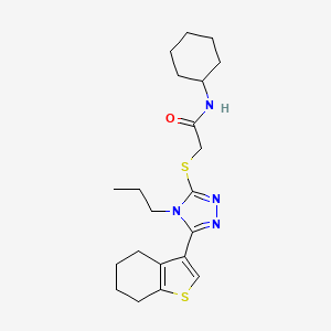 molecular formula C21H30N4OS2 B4637806 N-cyclohexyl-2-{[4-propyl-5-(4,5,6,7-tetrahydro-1-benzothiophen-3-yl)-4H-1,2,4-triazol-3-yl]sulfanyl}acetamide 