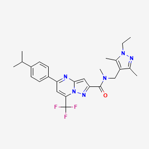 molecular formula C26H29F3N6O B4638422 N~2~-[(1-ETHYL-3,5-DIMETHYL-1H-PYRAZOL-4-YL)METHYL]-5-(4-ISOPROPYLPHENYL)-N~2~-METHYL-7-(TRIFLUOROMETHYL)PYRAZOLO[1,5-A]PYRIMIDINE-2-CARBOXAMIDE 
