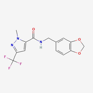 molecular formula C14H12F3N3O3 B4638532 N-(1,3-benzodioxol-5-ylmethyl)-1-methyl-3-(trifluoromethyl)-1H-pyrazole-5-carboxamide 