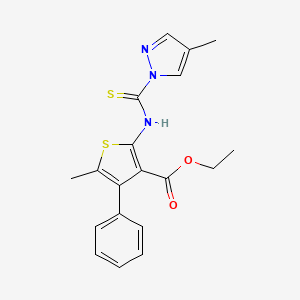 molecular formula C19H19N3O2S2 B4638918 ethyl 5-methyl-2-{[(4-methyl-1H-pyrazol-1-yl)carbonothioyl]amino}-4-phenyl-3-thiophenecarboxylate 