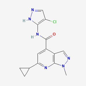 molecular formula C14H13ClN6O B4639761 N-(4-chloro-1H-pyrazol-5-yl)-6-cyclopropyl-1-methyl-1H-pyrazolo[3,4-b]pyridine-4-carboxamide 