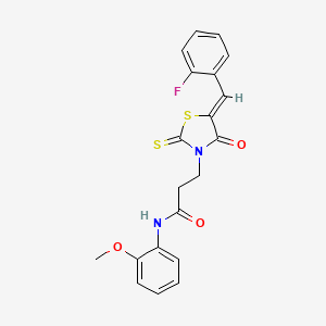 molecular formula C20H17FN2O3S2 B4640526 3-[5-(2-fluorobenzylidene)-4-oxo-2-thioxo-1,3-thiazolidin-3-yl]-N-(2-methoxyphenyl)propanamide 