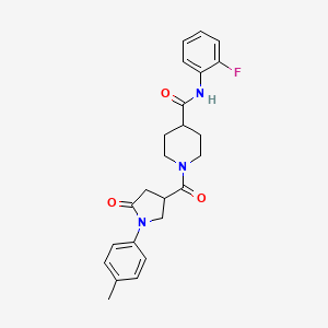 molecular formula C24H26FN3O3 B4641003 N-(2-fluorophenyl)-1-{[1-(4-methylphenyl)-5-oxopyrrolidin-3-yl]carbonyl}piperidine-4-carboxamide 