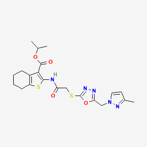 molecular formula C21H25N5O4S2 B4641078 ISOPROPYL 2-{[2-({5-[(3-METHYL-1H-PYRAZOL-1-YL)METHYL]-1,3,4-OXADIAZOL-2-YL}SULFANYL)ACETYL]AMINO}-4,5,6,7-TETRAHYDRO-1-BENZOTHIOPHENE-3-CARBOXYLATE 