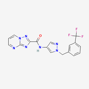 molecular formula C17H12F3N7O B4641208 N~2~-{1-[3-(TRIFLUOROMETHYL)BENZYL]-1H-PYRAZOL-4-YL}[1,2,4]TRIAZOLO[1,5-A]PYRIMIDINE-2-CARBOXAMIDE 