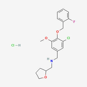 molecular formula C20H24Cl2FNO3 B4641667 N-[[3-chloro-4-[(2-fluorophenyl)methoxy]-5-methoxyphenyl]methyl]-1-(oxolan-2-yl)methanamine;hydrochloride 