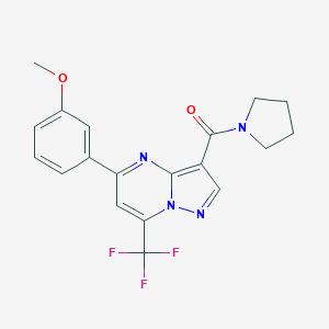 molecular formula C19H17F3N4O2 B464195 methyl 3-[3-(1-pyrrolidinylcarbonyl)-7-(trifluoromethyl)pyrazolo[1,5-a]pyrimidin-5-yl]phenyl ether CAS No. 496031-94-8