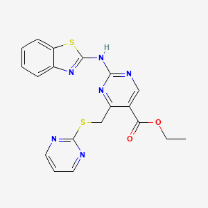 molecular formula C19H16N6O2S2 B4642046 ETHYL 2-[(1,3-BENZOTHIAZOL-2-YL)AMINO]-4-[(PYRIMIDIN-2-YLSULFANYL)METHYL]PYRIMIDINE-5-CARBOXYLATE 