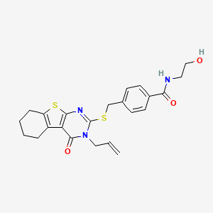 molecular formula C23H25N3O3S2 B4642085 N-(2-hydroxyethyl){4-[(4-oxo-3-prop-2-enyl(3,5,6,7,8-pentahydrobenzo[b]thiophe no[2,3-d]pyrimidin-2-ylthio))methyl]phenyl}carboxamide 