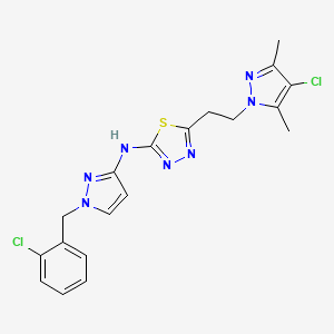 molecular formula C19H19Cl2N7S B4642372 N-[1-(2-CHLOROBENZYL)-1H-PYRAZOL-3-YL]-N-{5-[2-(4-CHLORO-3,5-DIMETHYL-1H-PYRAZOL-1-YL)ETHYL]-1,3,4-THIADIAZOL-2-YL}AMINE 
