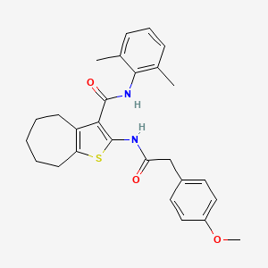 molecular formula C27H30N2O3S B4643086 N-(2,6-dimethylphenyl)-2-[[2-(4-methoxyphenyl)acetyl]amino]-5,6,7,8-tetrahydro-4H-cyclohepta[b]thiophene-3-carboxamide 