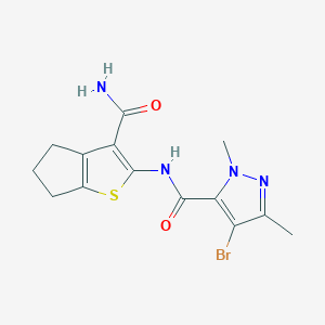 molecular formula C14H15BrN4O2S B4643277 N-[3-(AMINOCARBONYL)-5,6-DIHYDRO-4H-CYCLOPENTA[B]THIOPHEN-2-YL]-4-BROMO-1,3-DIMETHYL-1H-PYRAZOLE-5-CARBOXAMIDE 