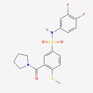 molecular formula C18H18F2N2O3S2 B4643506 N-(3,4-difluorophenyl)-4-methylsulfanyl-3-(pyrrolidine-1-carbonyl)benzenesulfonamide 