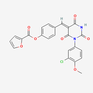 molecular formula C23H15ClN2O7 B4643701 [4-[(Z)-[1-(3-chloro-4-methoxyphenyl)-2,4,6-trioxo-1,3-diazinan-5-ylidene]methyl]phenyl] furan-2-carboxylate 