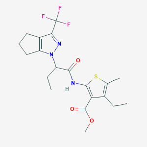 molecular formula C20H24F3N3O3S B4643920 methyl 4-ethyl-5-methyl-2-({2-[3-(trifluoromethyl)-5,6-dihydrocyclopenta[c]pyrazol-1(4H)-yl]butanoyl}amino)thiophene-3-carboxylate 
