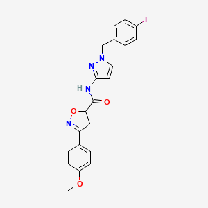 molecular formula C21H19FN4O3 B4643966 N~5~-[1-(4-FLUOROBENZYL)-1H-PYRAZOL-3-YL]-3-(4-METHOXYPHENYL)-4,5-DIHYDRO-5-ISOXAZOLECARBOXAMIDE 