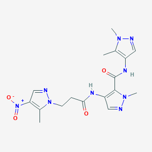 molecular formula C17H21N9O4 B4644308 N~5~-(1,5-DIMETHYL-1H-PYRAZOL-4-YL)-1-METHYL-4-{[3-(5-METHYL-4-NITRO-1H-PYRAZOL-1-YL)PROPANOYL]AMINO}-1H-PYRAZOLE-5-CARBOXAMIDE 