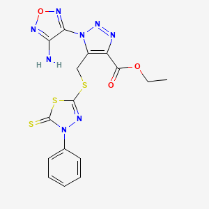 molecular formula C16H14N8O3S3 B4644403 ETHYL 1-(4-AMINO-1,2,5-OXADIAZOL-3-YL)-5-{[(4-PHENYL-5-SULFANYLIDENE-4,5-DIHYDRO-1,3,4-THIADIAZOL-2-YL)SULFANYL]METHYL}-1H-1,2,3-TRIAZOLE-4-CARBOXYLATE 