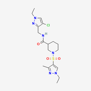 molecular formula C18H27ClN6O3S B4644776 N~3~-[(4-CHLORO-1-ETHYL-1H-PYRAZOL-3-YL)METHYL]-1-[(1-ETHYL-3-METHYL-1H-PYRAZOL-4-YL)SULFONYL]-3-PIPERIDINECARBOXAMIDE 
