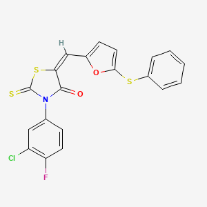 molecular formula C20H11ClFNO2S3 B4645092 (5E)-3-(3-chloro-4-fluorophenyl)-5-{[5-(phenylsulfanyl)furan-2-yl]methylidene}-2-thioxo-1,3-thiazolidin-4-one 
