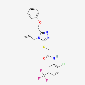 molecular formula C21H18ClF3N4O2S B4645186 N-[2-chloro-5-(trifluoromethyl)phenyl]-2-{[5-(phenoxymethyl)-4-(prop-2-en-1-yl)-4H-1,2,4-triazol-3-yl]sulfanyl}acetamide 