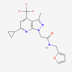 molecular formula C18H17F3N4O2 B4645248 2-[6-CYCLOPROPYL-3-METHYL-4-(TRIFLUOROMETHYL)-1H-PYRAZOLO[3,4-B]PYRIDIN-1-YL]-N~1~-(2-FURYLMETHYL)ACETAMIDE 