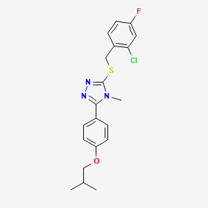 molecular formula C20H21ClFN3OS B4645337 3-[(2-CHLORO-4-FLUOROBENZYL)SULFANYL]-5-(4-ISOBUTOXYPHENYL)-4-METHYL-4H-1,2,4-TRIAZOLE 