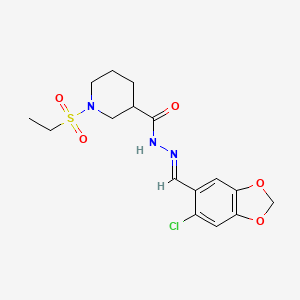 molecular formula C16H20ClN3O5S B4645698 N'-[(E)-(6-chloro-1,3-benzodioxol-5-yl)methylidene]-1-(ethylsulfonyl)piperidine-3-carbohydrazide 