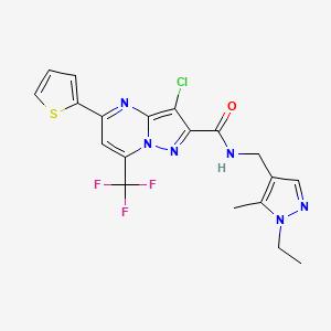 molecular formula C19H16ClF3N6OS B4645932 3-CHLORO-N~2~-[(1-ETHYL-5-METHYL-1H-PYRAZOL-4-YL)METHYL]-5-(2-THIENYL)-7-(TRIFLUOROMETHYL)PYRAZOLO[1,5-A]PYRIMIDINE-2-CARBOXAMIDE 